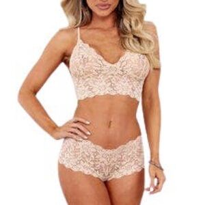 Elegant Lace Bralette and Panty Set - nude color